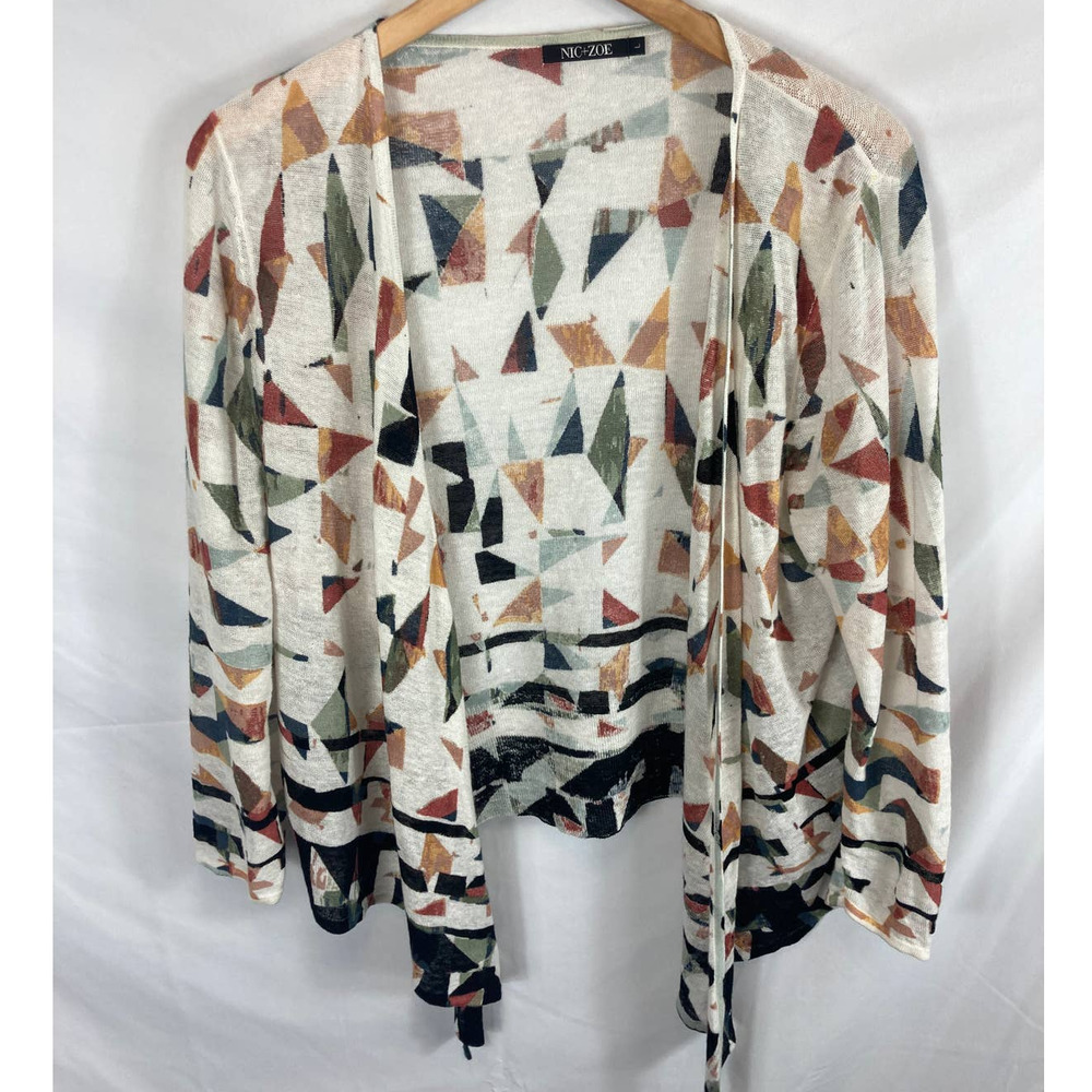 Nic + Zoe Patterned Linen Blend Cardigan Size Large